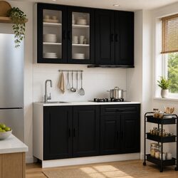 Black Storage Cabinet PORTO 4-Piece Kitchen Unit for Home