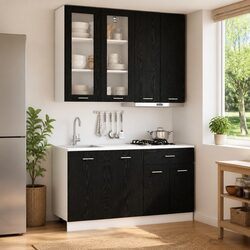 Kitchen Cabinet Unit 4 Piece Set Black Engineered Wood Storage Organiser
