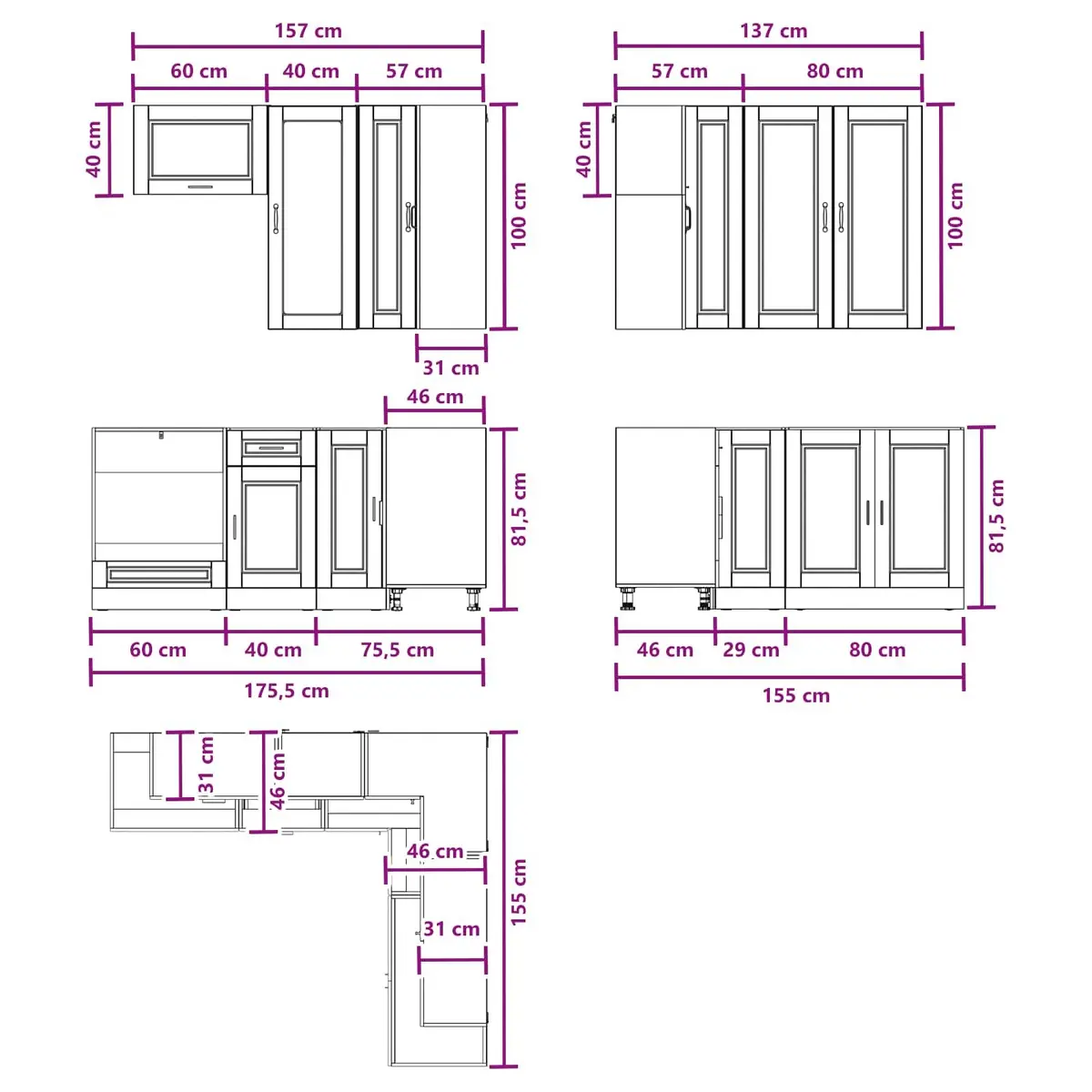 Kitchen Unit PORTO 8 Piece White Engineered Wood Cabinet Storage Furniture