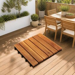 Acacia Hardwood Decking Tile Interlocking Square 30x30cm Brown Pack of 20