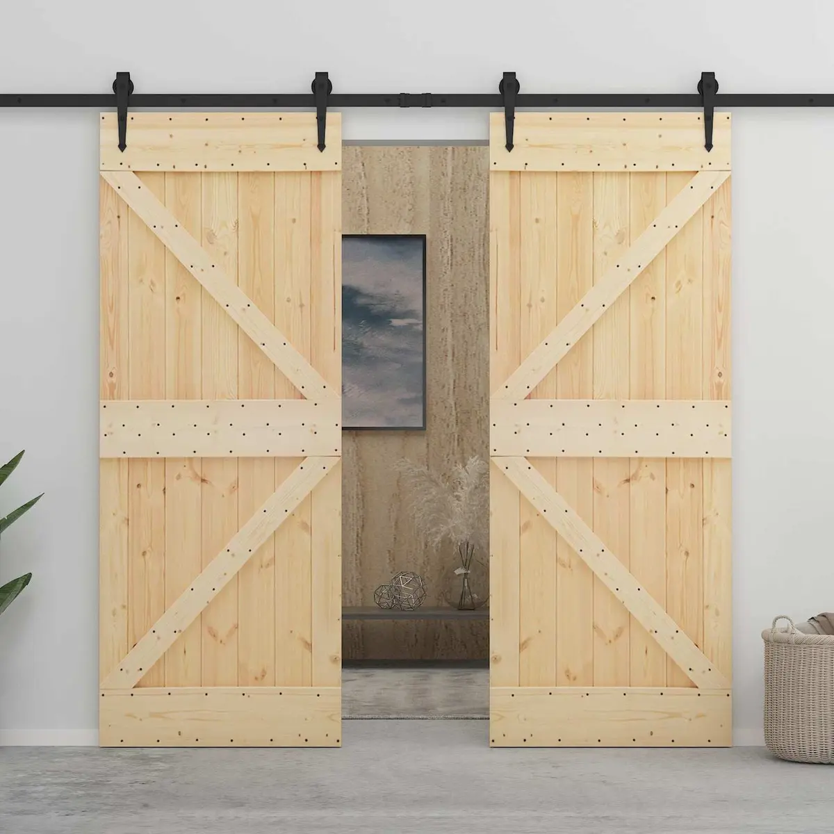 Sliding Door 80 x 210 cm Solid Pine Wood Modern Space-Saving Room Divider