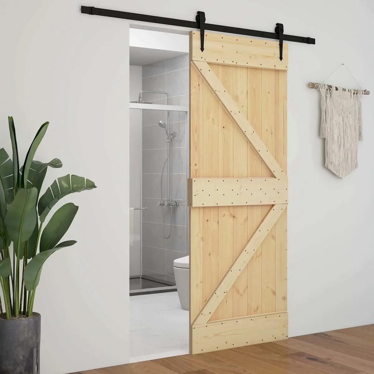 Sliding Door 80 x 210 cm Solid Pine Wood Modern Space-Saving Room Divider