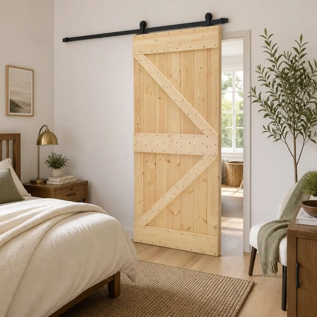 Sliding Door 80 x 210 cm Solid Pine Wood Natural Brown Modern Room Divider
