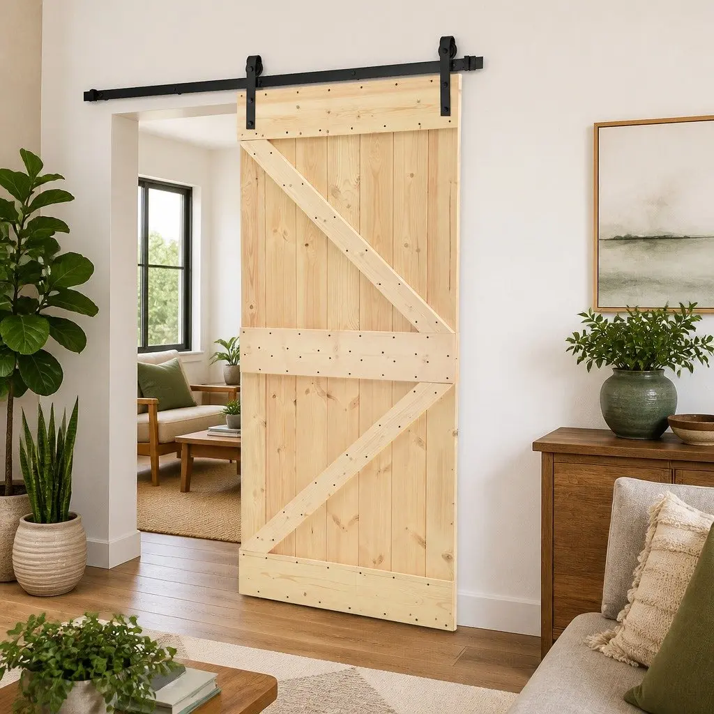 Sliding Door 90 x 210 cm Solid Pine Wood Natural Modern Space-Saving