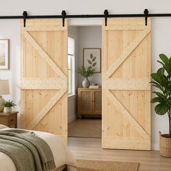 Solid Pine Wood Sliding Door 2 pcs Modern Interior Room Partition Space Saving