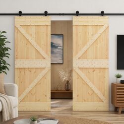 Sliding Door 2 Pcs Solid Pine Wood Modern Room Divider Space Saving Track System