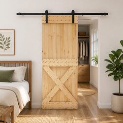 Sliding Door Natural Brown Solid Pine Wood 80 x 210 cm Space-Saving Modern
