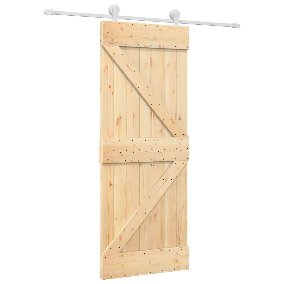 Sliding Door 80 x 210 cm Solid Pine Wood Natural White Modern Interior Room