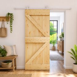 Modern Sliding Door in Natural Pine Wood 80 x 210 cm