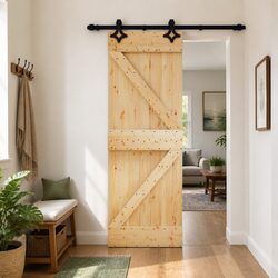 Sliding Door Solid Pine Wood Natural Black 70 x 210 cm Space-Saving Room Divider