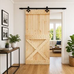 Enhance Your Space with a Natural Brown Pine Sliding Door