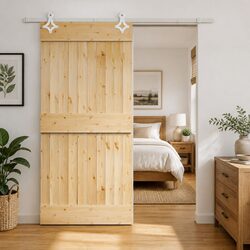 Sliding Door Solid Pine Wood Natural White 95x210cm Modern Room Divider