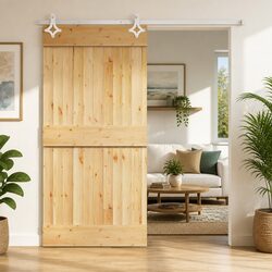 Sliding Door Natural White Solid Pine Wood 100 x 210 cm Space-Saving Room