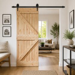 Sliding Door Solid Pine Wood Natural Modern Interior Space-Saving 85x210cm