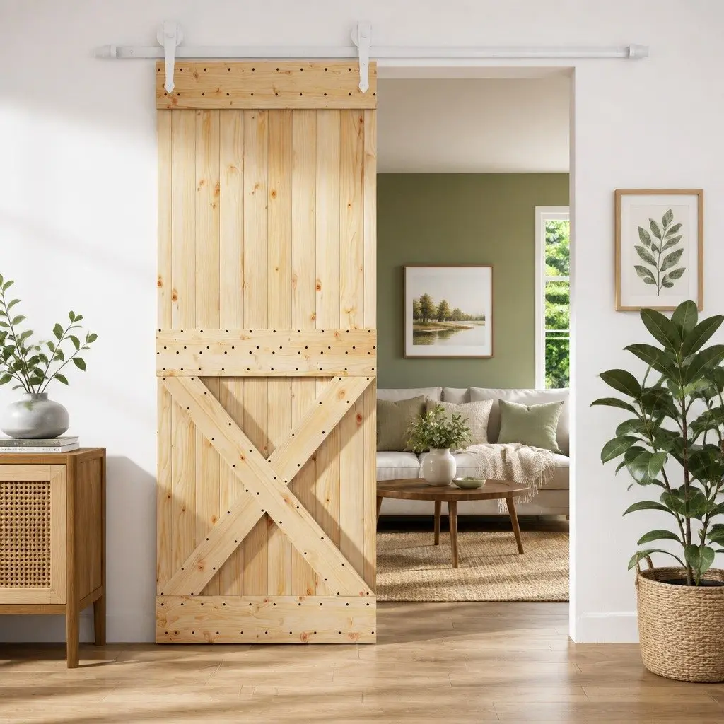 Sliding Door 80 x 210 cm Solid Pine Wood Natural Modern Room Divider
