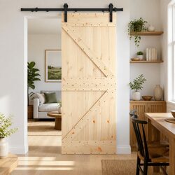 Space-Saving Sliding Door in Pine Wood and Steel Track