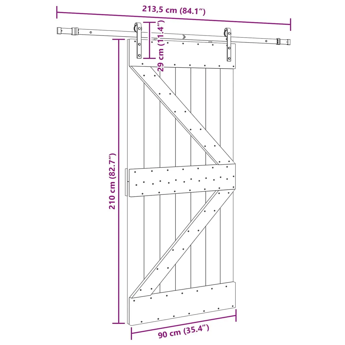 Sliding Door 90 x 210 cm Modern Space-Saving Interior Door with Top-Mounted Sliding Mechanism