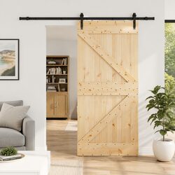 Sliding Door Modern Design Natural Wood Black Frame 100x210cm Space-Saving
