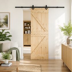 Space-Saving Sliding Door 70x210cm in Natural Pine and Steel