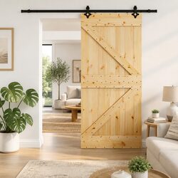 Room Divider Sliding Door in Natural Pine with Black Track 100x210cm