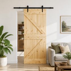 Stylish Sliding Door with Space-Saving Design in Pine and Steel