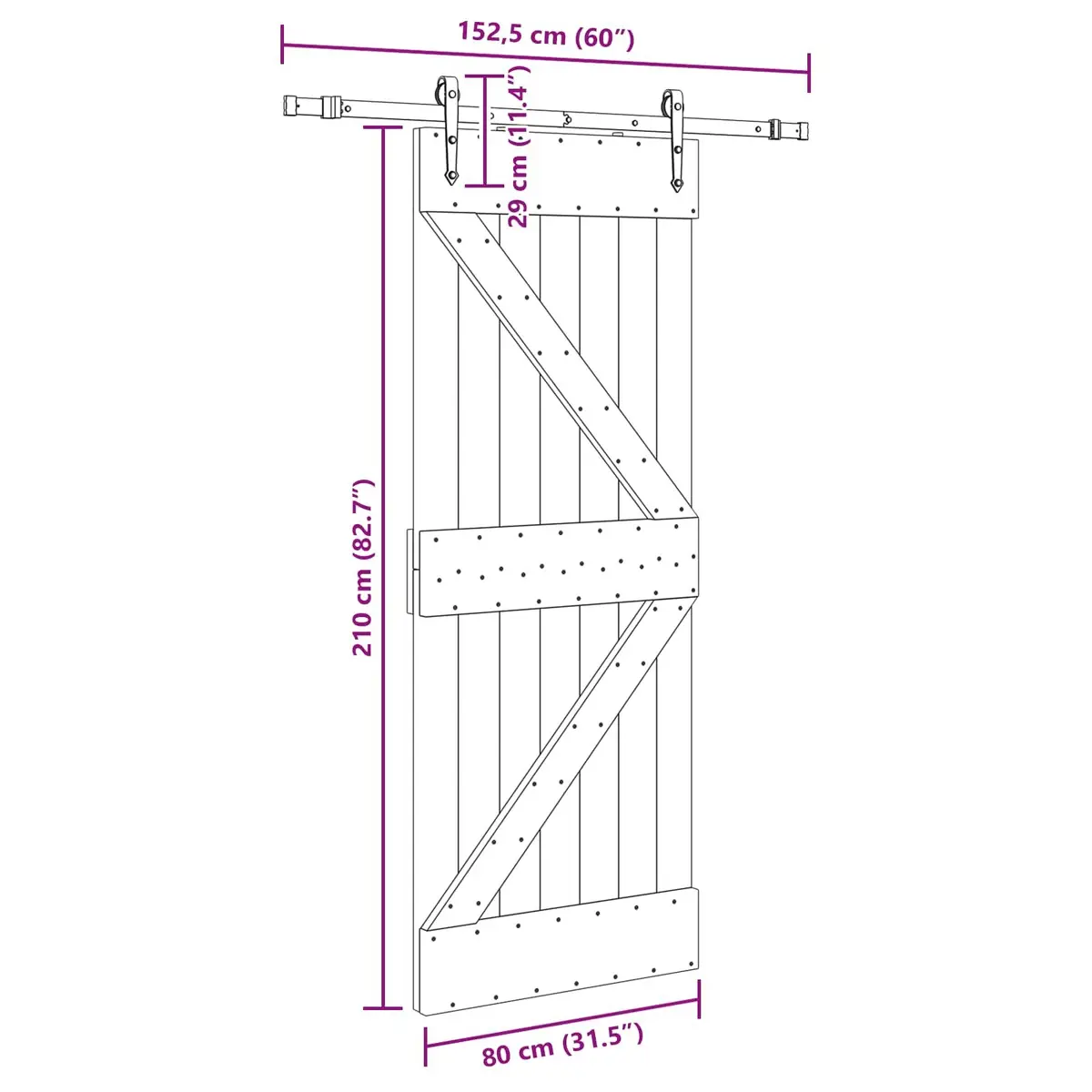 Sliding Door 80 cm Solid Pine Wood Frame Black Track Space Saving Room Divider