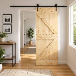 Space-Saving Sliding Door - Natural Pine Wood & Black Track