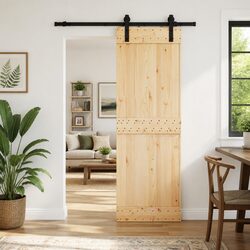 Space-Saving Sliding Door with Natural Pine and Black Track 70x210cm