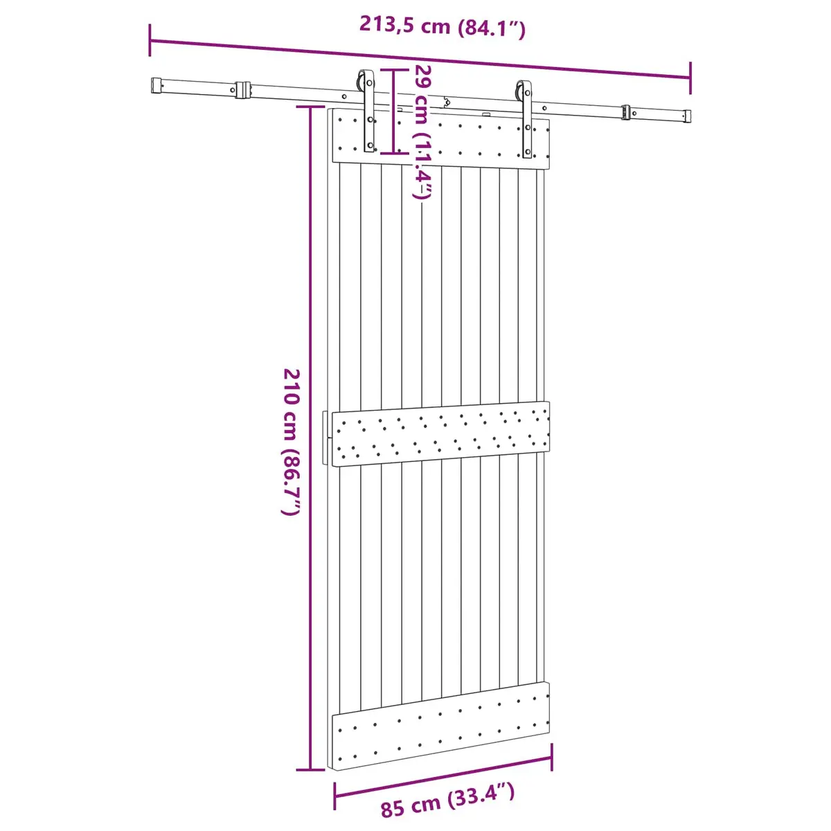 Sliding Door 85x210cm Solid Pine Wood Natural Black Frame Space-Saving Modern Interior