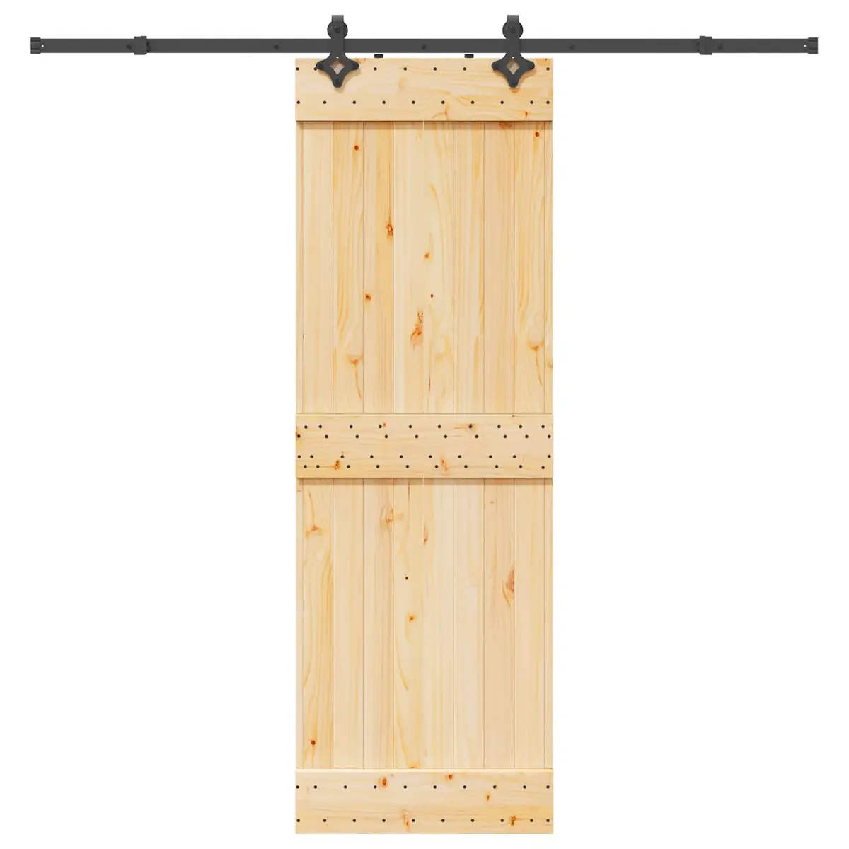 Sliding Door 70x210cm Solid Pine Wood Black Steel Track Modern Room Divider