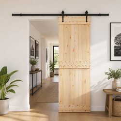 Space-Saving Pine Sliding Door with Black Steel Track