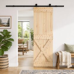 Space-Saving Sliding Door in Natural Pine and Steel