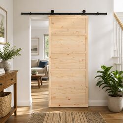 Sliding Door Solid Pine Wood Natural Brown 100 x 208 cm Space-Saving Room