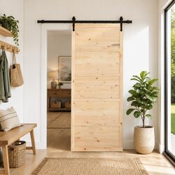 Sliding Door Natural Solid Pine Wood 80 x 208 cm Top Track Mechanism