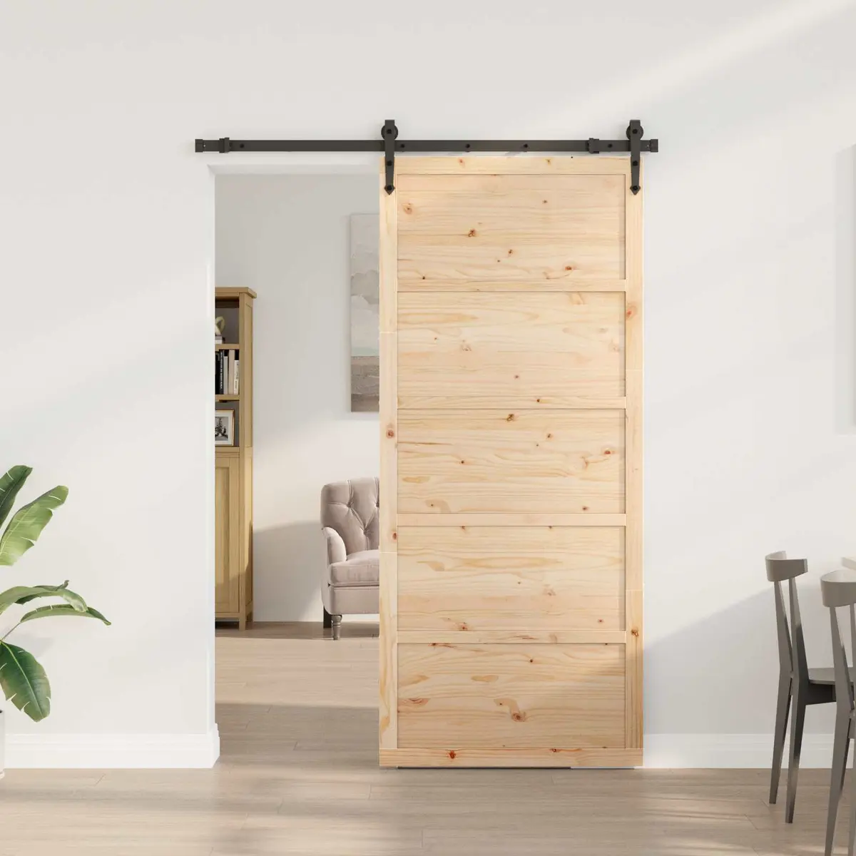 Sliding Door 80 x 208 cm Solid Pine Wood Top Track Mechanism