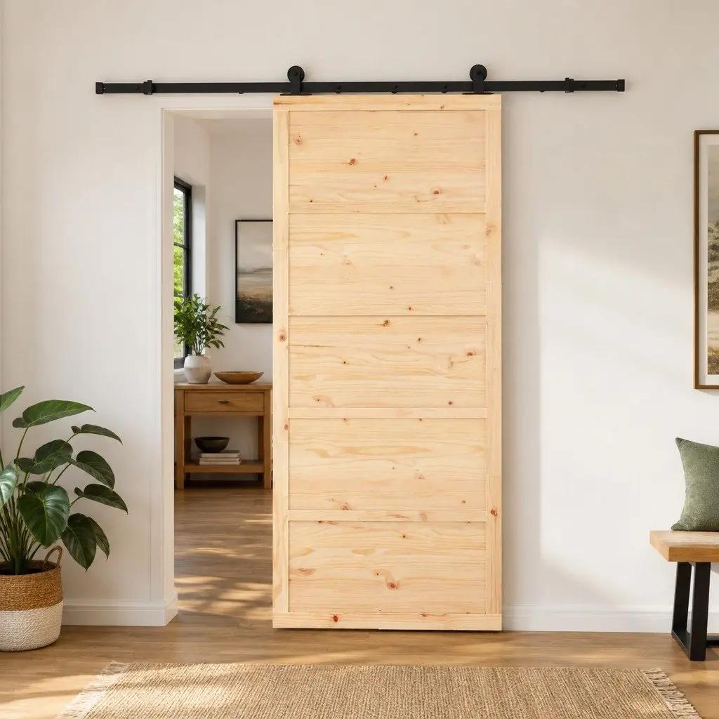 Sliding Door 100 x 208 cm Solid Pine Wood with Powder-Coated Steel Track
