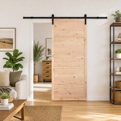 Sliding Door Natural Solid Pine Wood 100 x 208 cm Modern Interior Room Divider