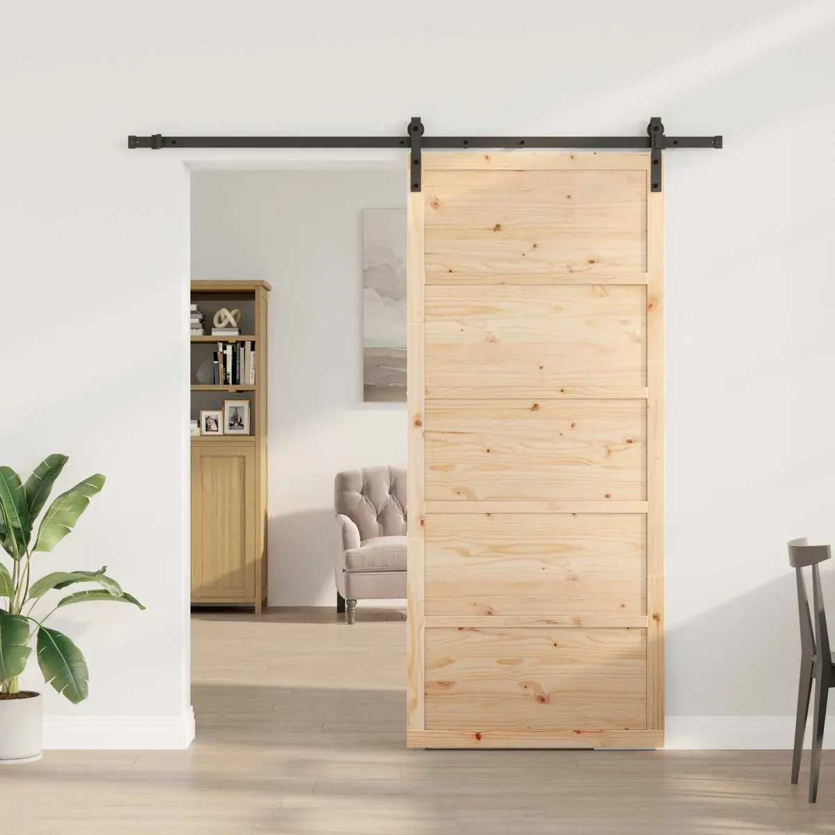 Sliding Door 100 x 208 cm Solid Pine Wood Modern Interior Room Divider