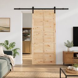 Sliding Door Natural Solid Pine Wood 100 x 208 cm Modern Interior Room Divider