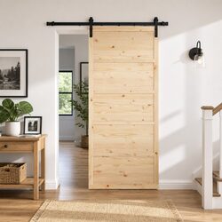 Sliding Door Solid Pine Wood Natural 80 x 208 cm Modern Interior Room Divider