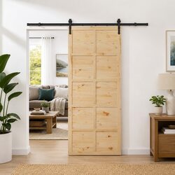 Space-Saving Sliding Door in Natural Solid Pine Wood