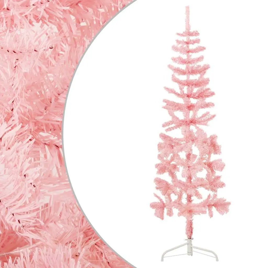 Slim Artificial Half Christmas Tree 180cm Pink Space-Saving Holiday Decor