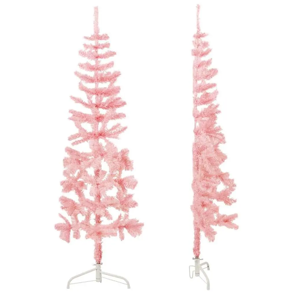 Slim Artificial Half Christmas Tree 180cm Pink Space-Saving Holiday Decor