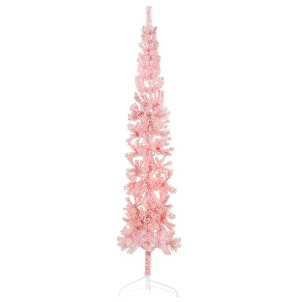 Slim Artificial Half Christmas Tree with Stand Pink 240cm Home Holiday Decor