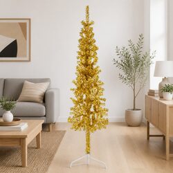 Space-Saving Gold Half Christmas Tree for Holiday Decor