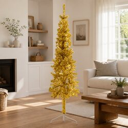 Slim Artificial Half Christmas Tree with Stand 150cm Gold Holiday Decoration
