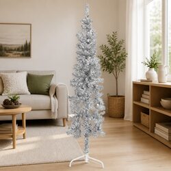 Slim Artificial Half Christmas Tree with Stand Silver 150cm Space-Saving Holiday