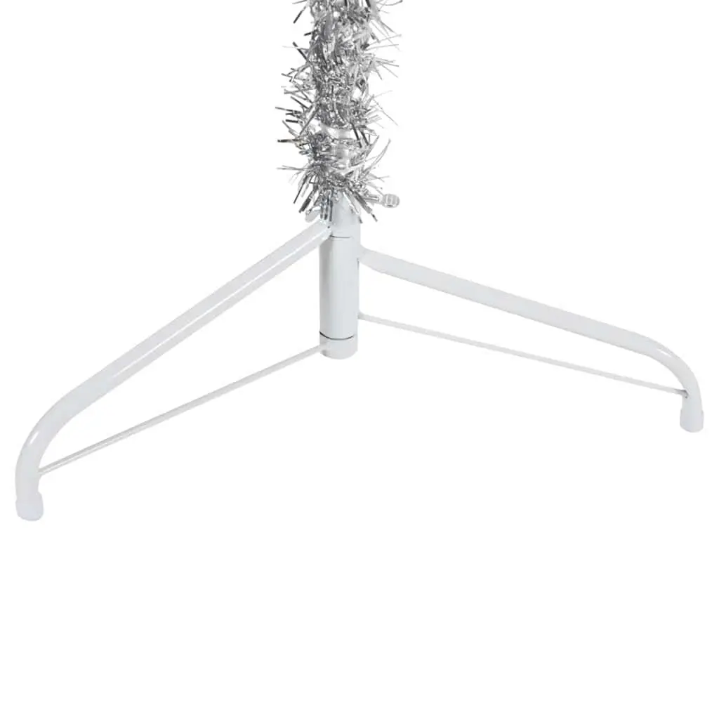 Slim Artificial Half Christmas Tree with Stand 210cm Silver Holiday Home Decor