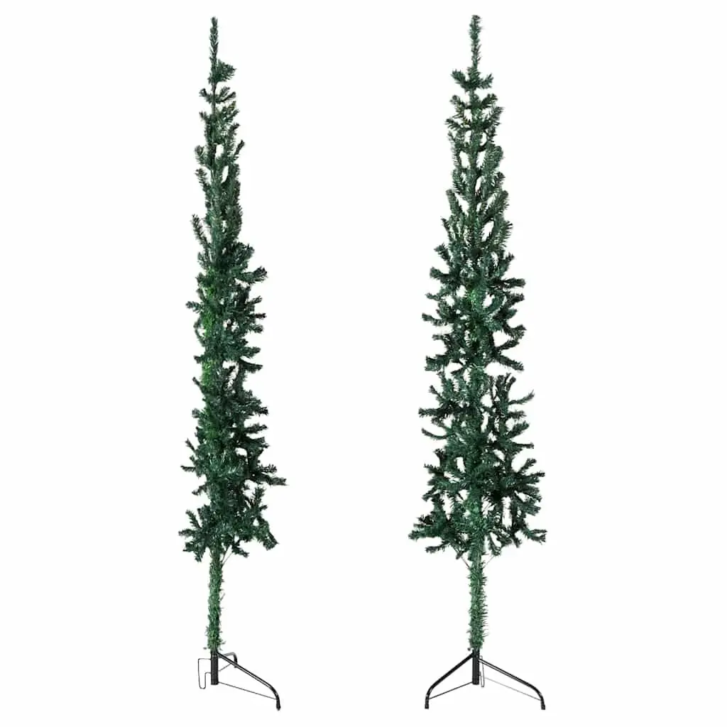 Slim Artificial Half Christmas Tree with Stand 210cm Green Holiday Decor