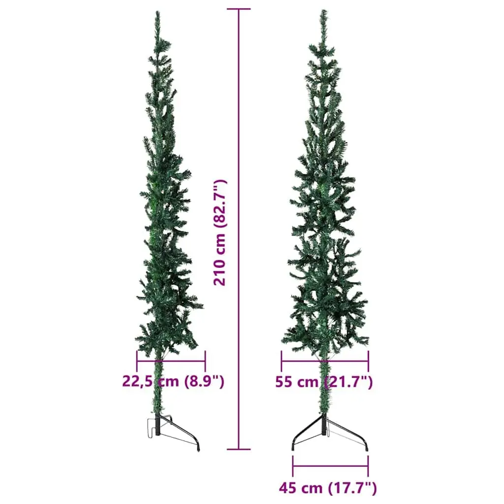 Slim Artificial Half Christmas Tree with Stand 210cm Green Holiday Decor